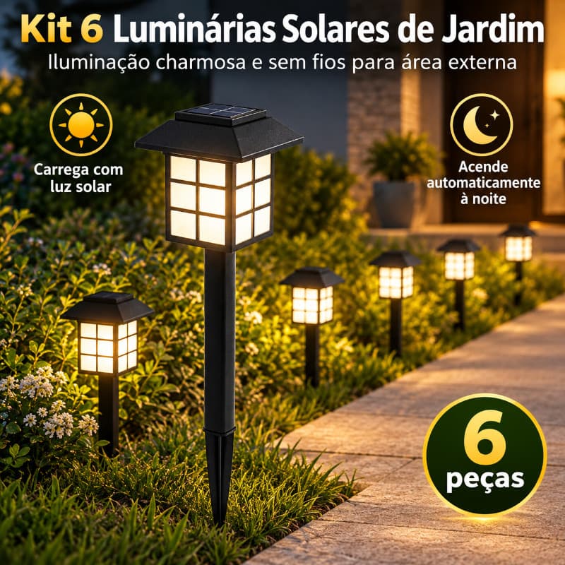 Kit 6/12 Unidades Luminárias Solares Espeto LED Jardim , Luz Branca e Quente, Decoração Externa e Decoração de Natal