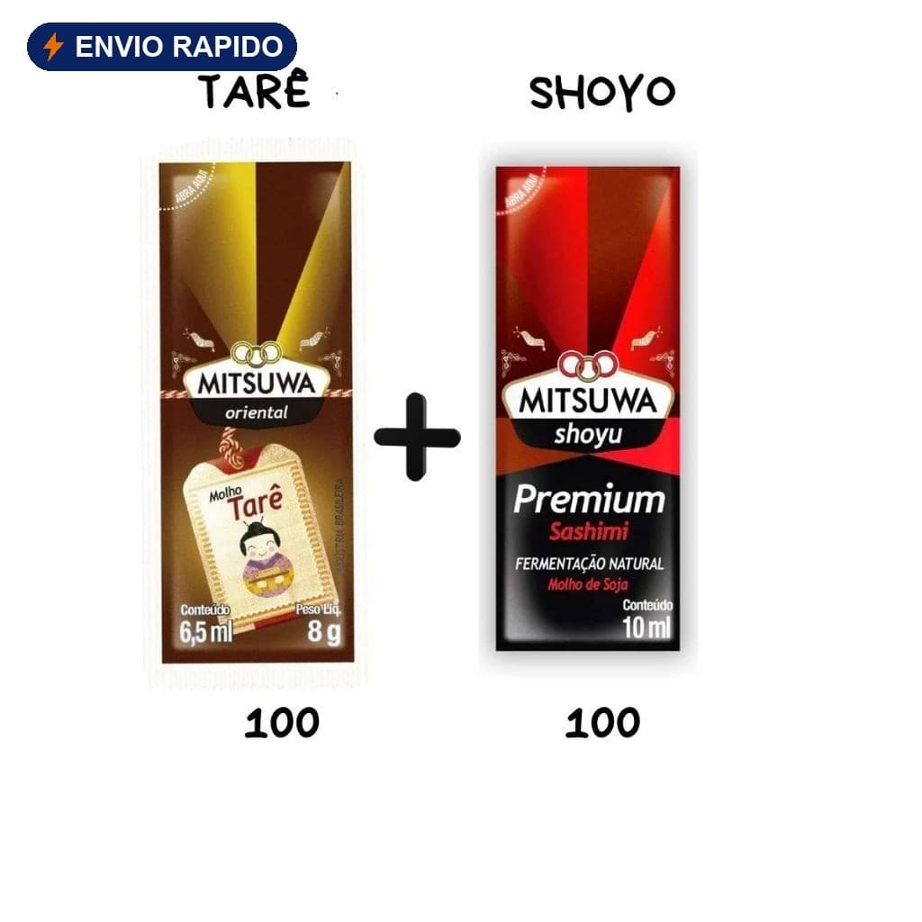 Combo Profissional 200 Sachês Mitsuwa (100 Shoyu + 100 Tare) | Ideal para Sushi e Delivery