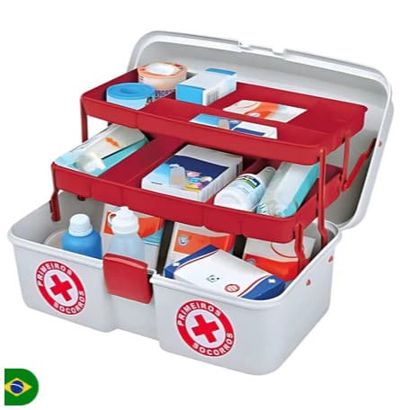 Maleta Primeiros Socorros CAIXA Organizadora De Medicamentos e Remédios C/ 2 Bandejas Kit Emêrgencia