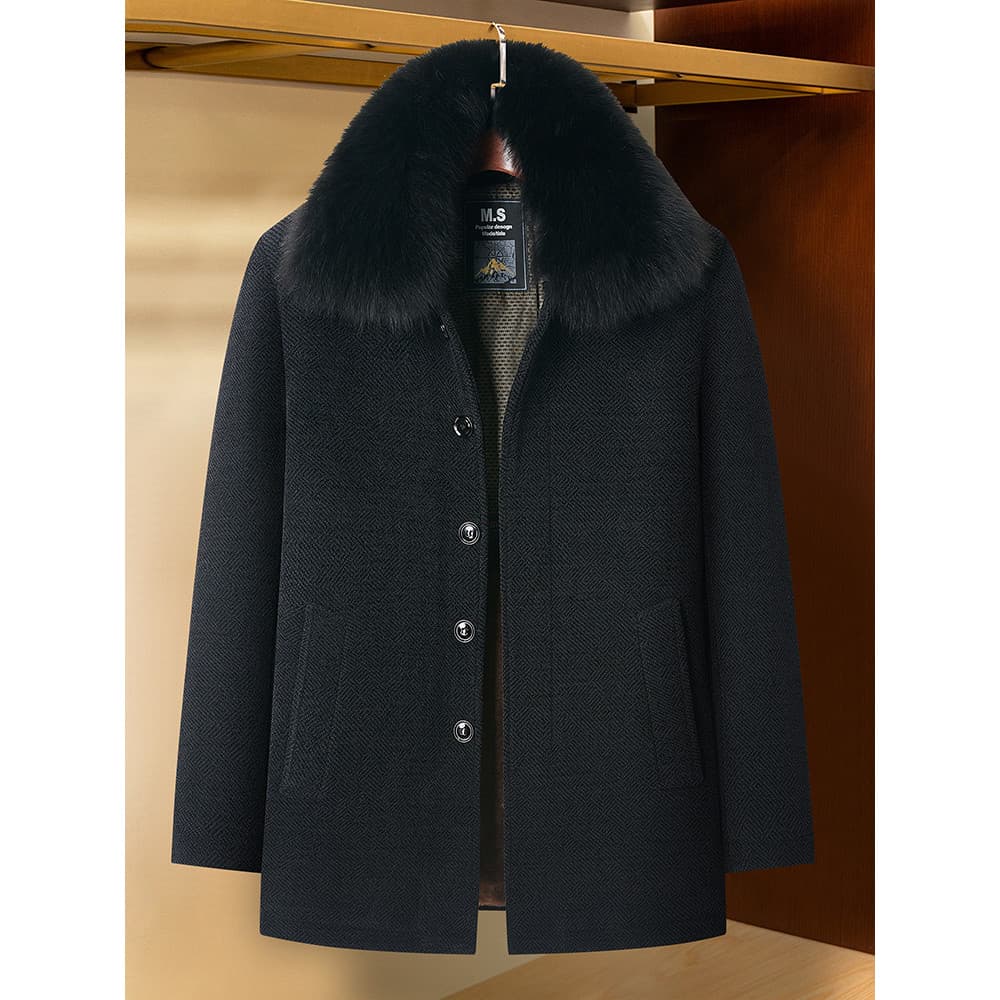 Jaqueta masculina de meia-idade de inverno, comprimento médio, jaqueta do pai, forro de lã, jaqueta acolchoada de tamanh