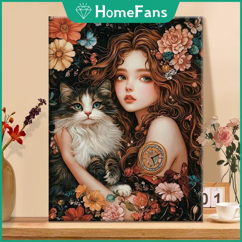 HF Atualizado O Gatinho E A Beleza AB Broca Tecido Flocado DIY 5D Pintura Diamante Cheio De Bordado Arte Cristal Decoraç