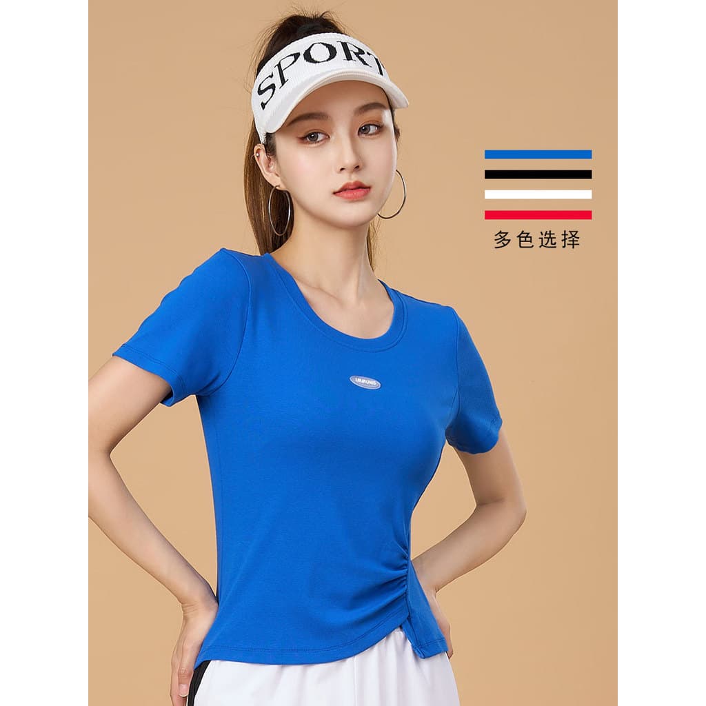 Roupas de dança quadrada novo estilo moda feminina roupas de dança esportes Fitness topos em torno do pescoço verão mang