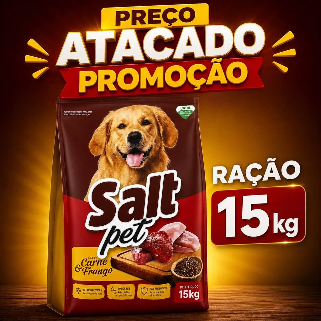 Ração para Cachorro Cães Adultos Salt Pet 15kg Sabor Carne e Frango Premium Dog qualidade