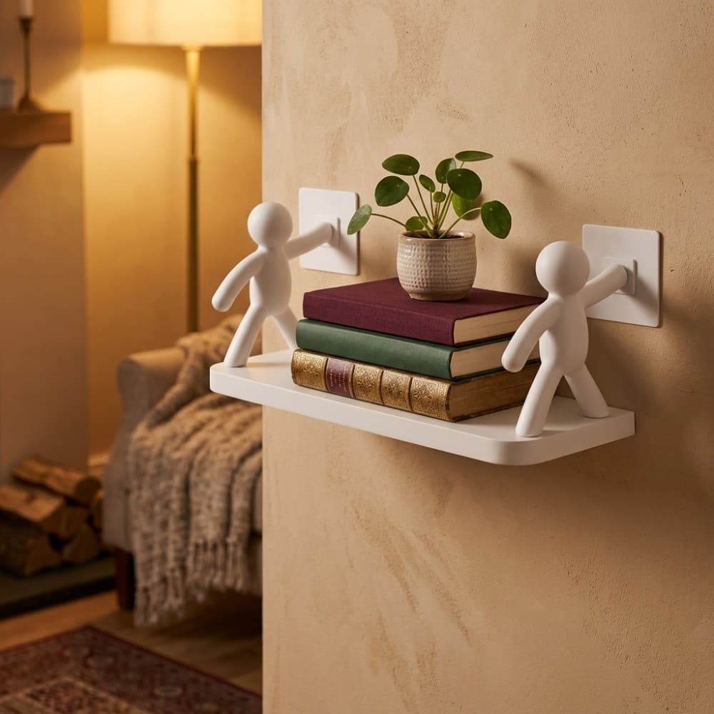 Prateleira Flutuante Plastico Suporte de Parede Adesivo Sem Furo Organizador Quarto Banheiro Decoracao Moderno