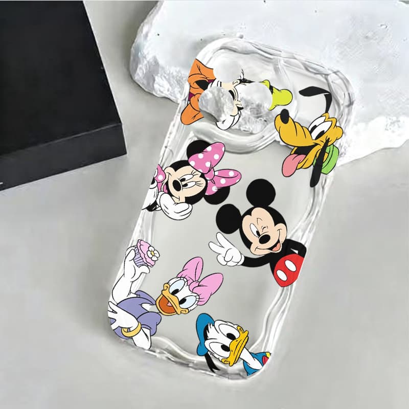 Airbag antiqueda Capinha para iPhone 17/16/15/14/13/12 Pro Max Capa transparente para celular com Mickey e Minnie