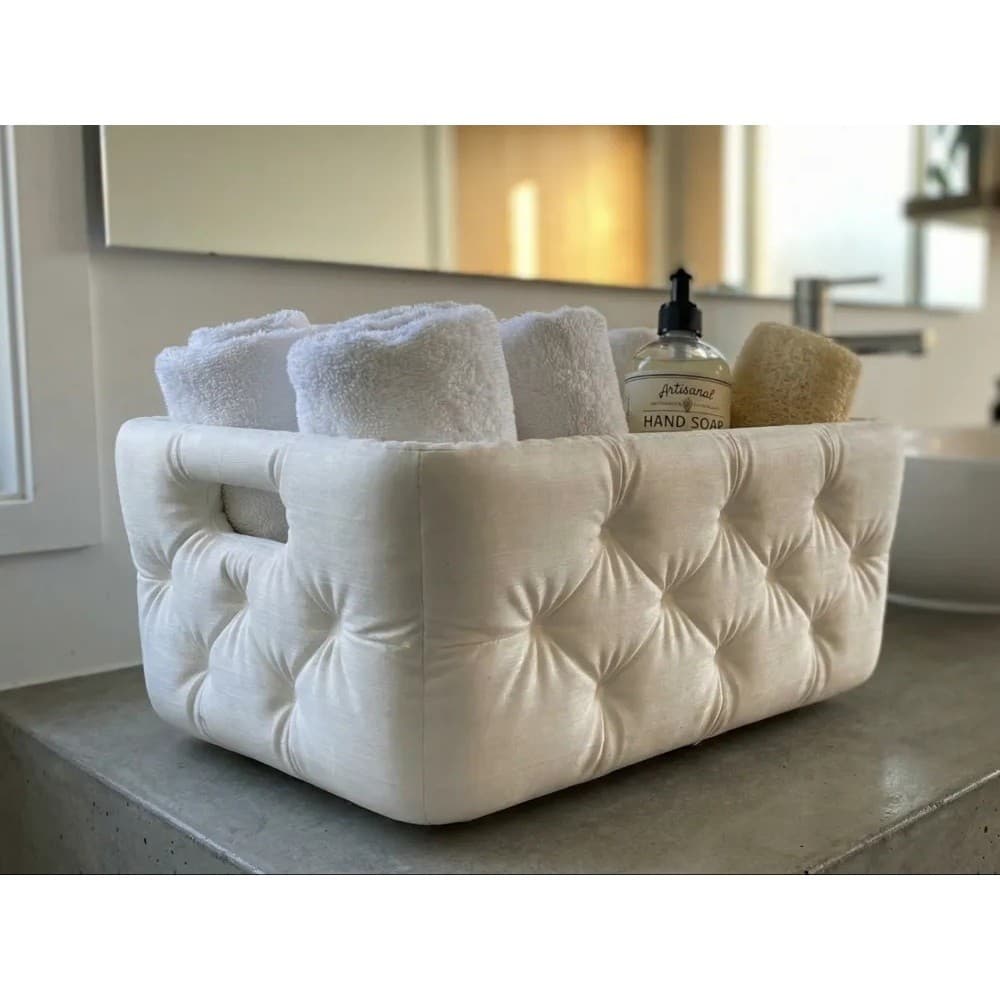 Cesto Organizador Decorativo Estilo Capitonê | Organizador para Banheiro, Quarto, Toalhas e Acessórios