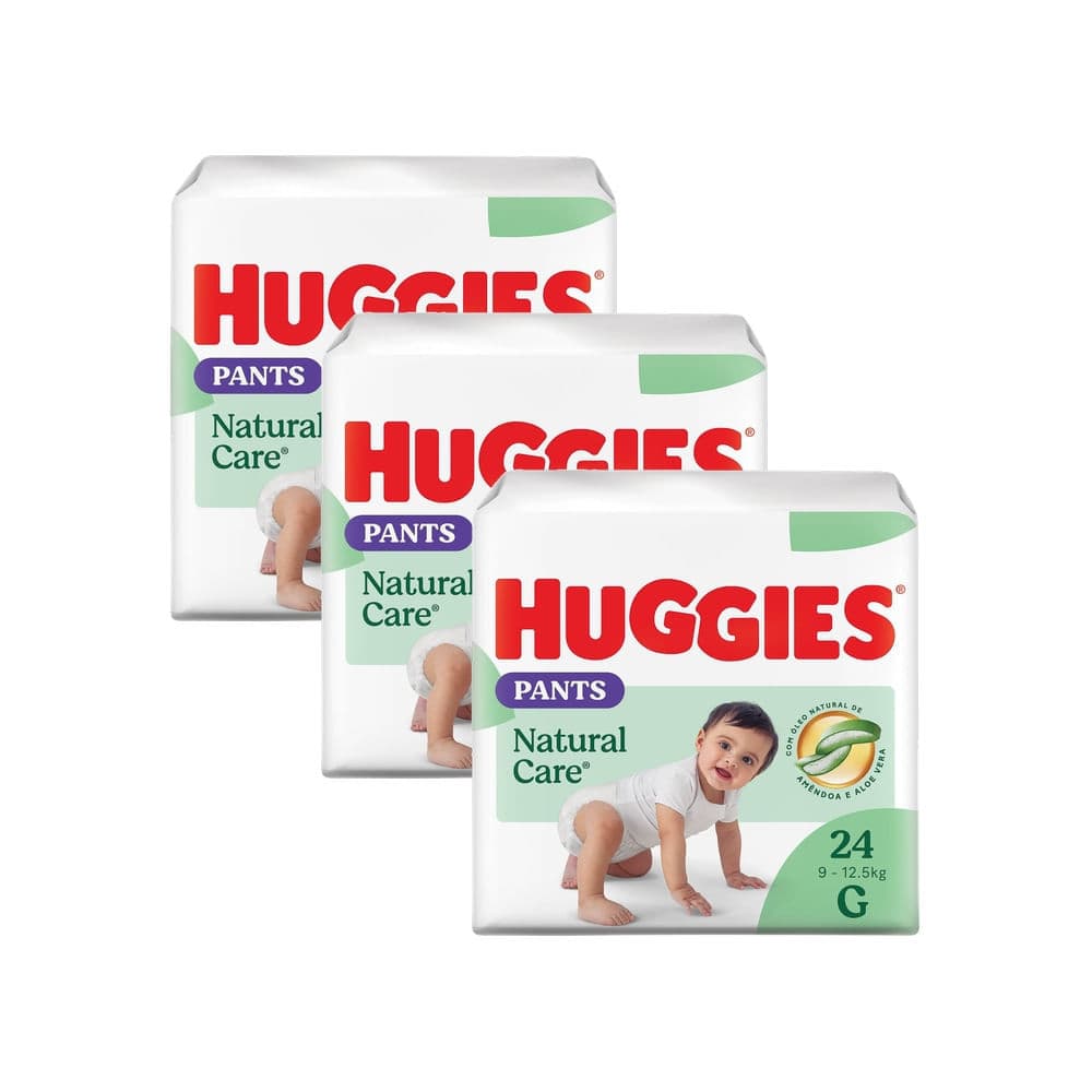 Kit 3 Fralda Roupinha Huggies Natural Care Tamanho G Pacote Mega 24 Unidades Descartáveis