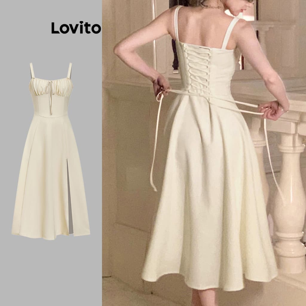 Lovito Elegante Vestido Com Amarração Frontal E Costas, Vestido De Verão Para Mulheres L74ED185