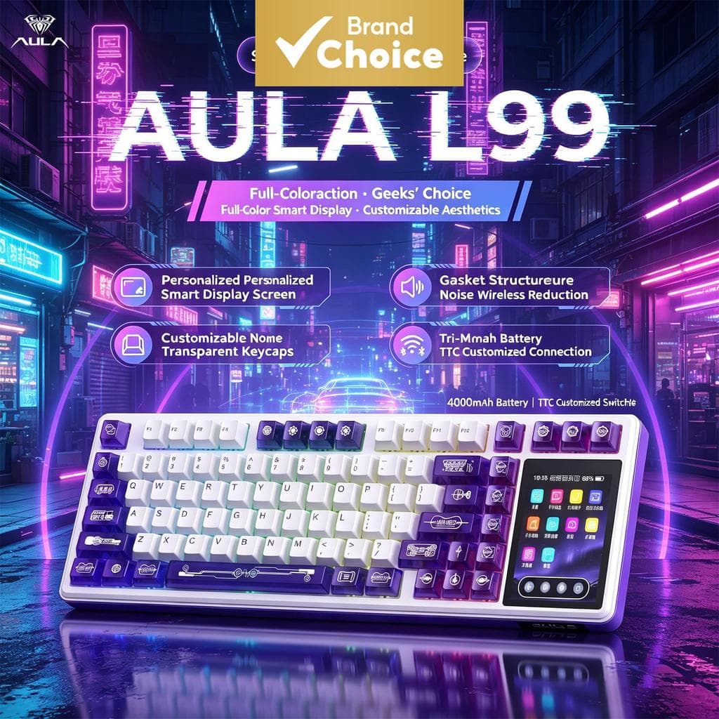 Teclados AULA L99 Teclados Mecânicos Sem Fio Bluetooth Teclado Tri-Modo 3,98 Polegadas Tela de Toque RGB Teclado Noturno