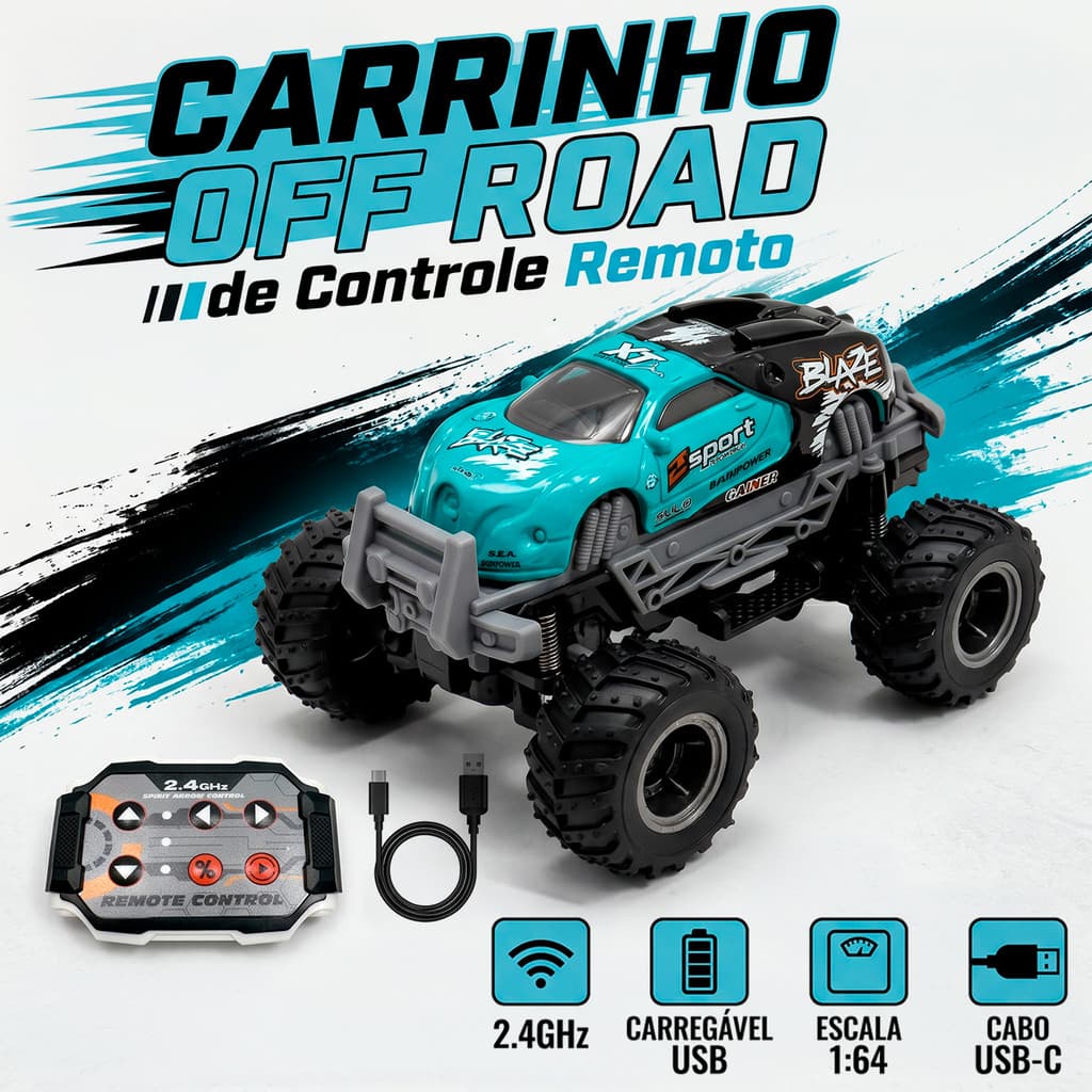 Carrinho De Controle Remoto Off Road Liga Metálica Recarregável Escala 1 64 Brinquedo Menino