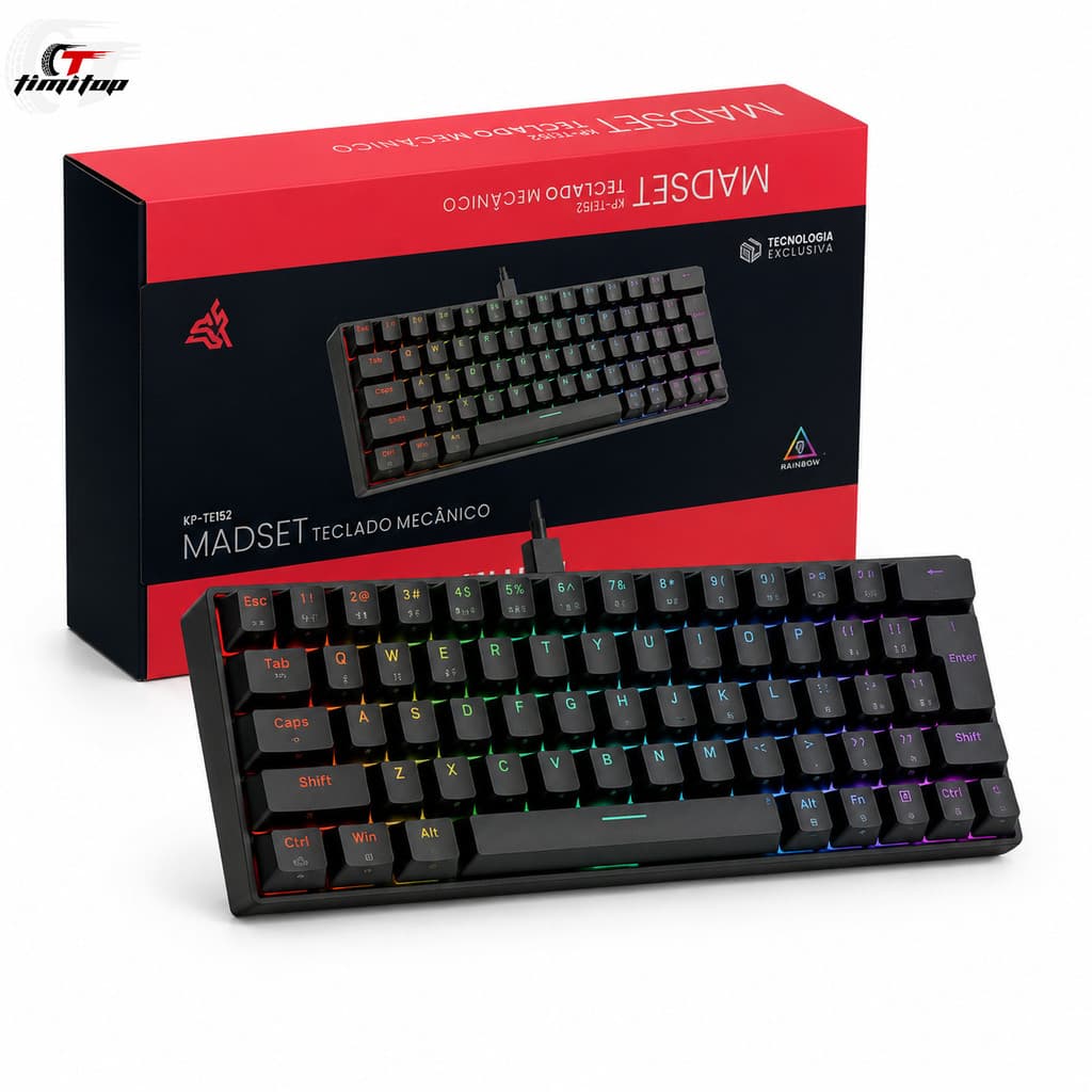 teclado mecânico compacto 63 teclas anti‑ghosting, teclado gamer com iluminação rainbow programável kp‑te152