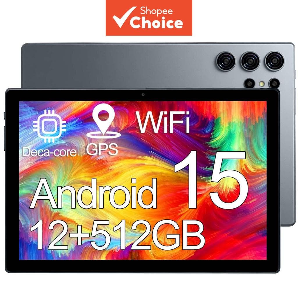 Tablet de 10,1 polegadas com 12 GB de RAM, 512 GB Android 15, câmera de 5 MP