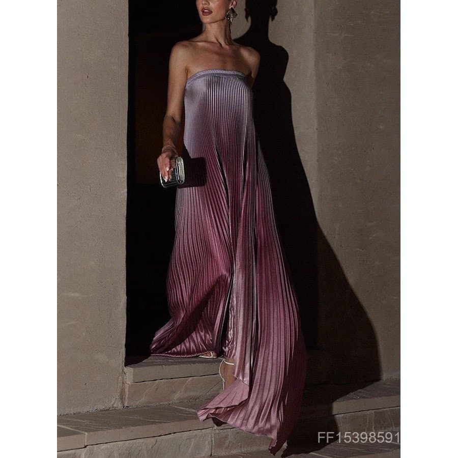 Cross-Border europeu americano feminino gradiente cor tubo vestido superior moda vestido plissado sem mangas 8079.