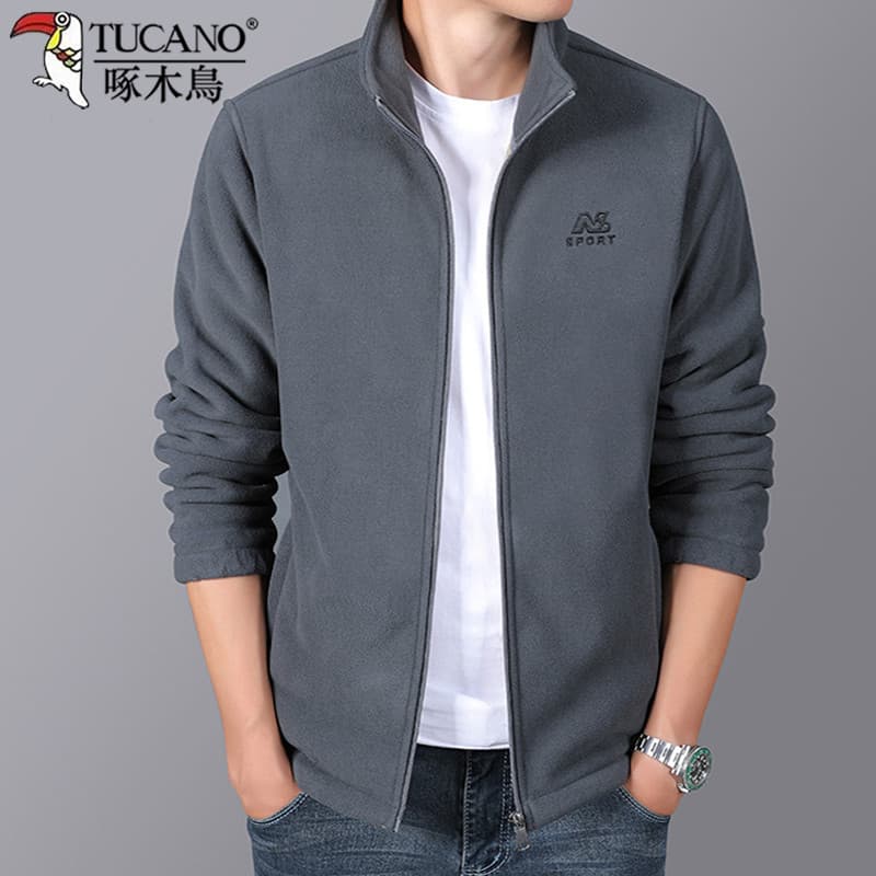 Woodpecker masculino velo jaqueta Casual de meia-idade idosos outono inverno jaqueta de lã masculina pai engrossado Card