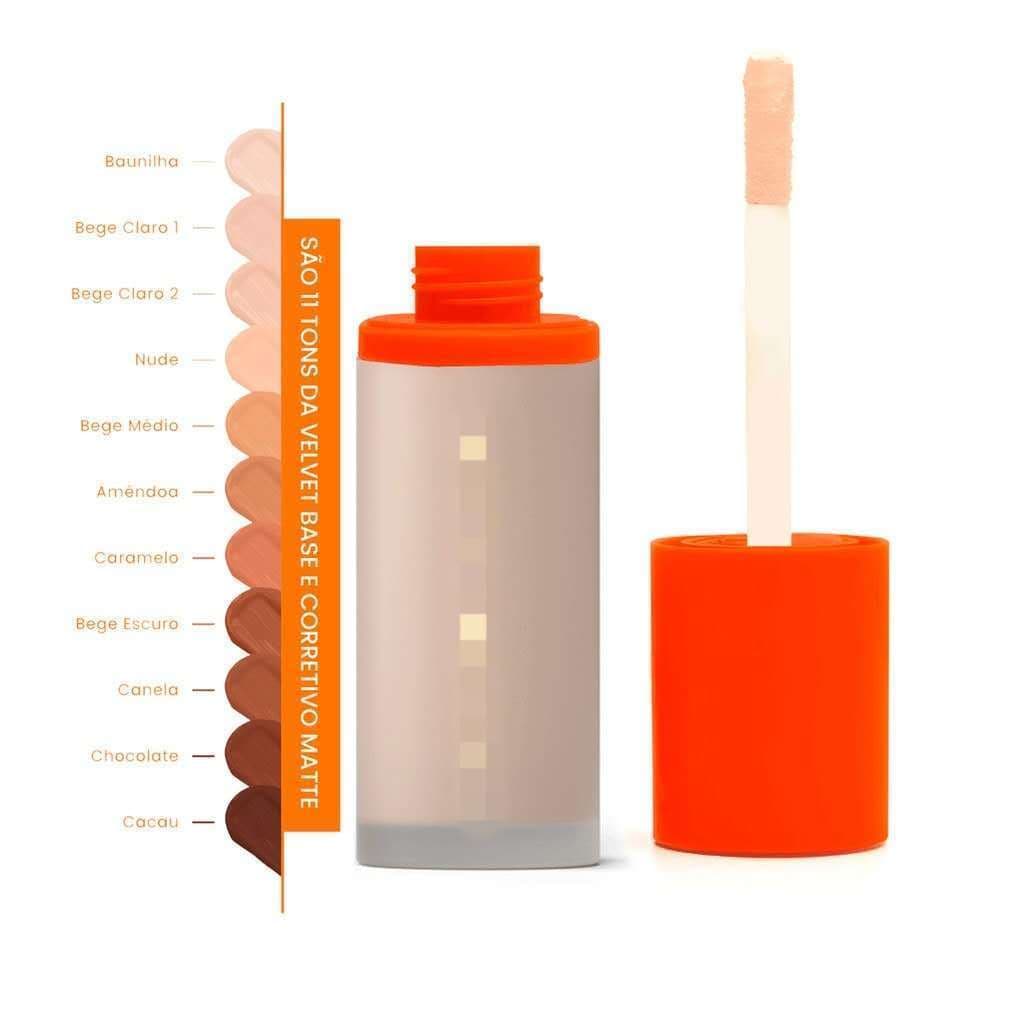 Base Corretivo Líquido Matte para Maquiagem Facial Cobertura Uniforme Textura Aveludada Várias Tonalidades