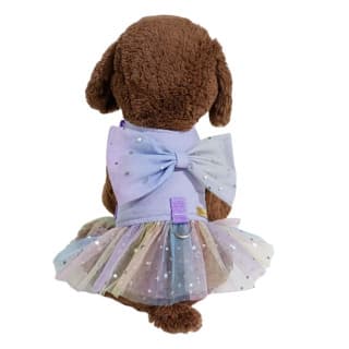 Coleira Peitoral Pet com Guia Fada laço fluflu laçinho vestido coleira velcro tule colorido