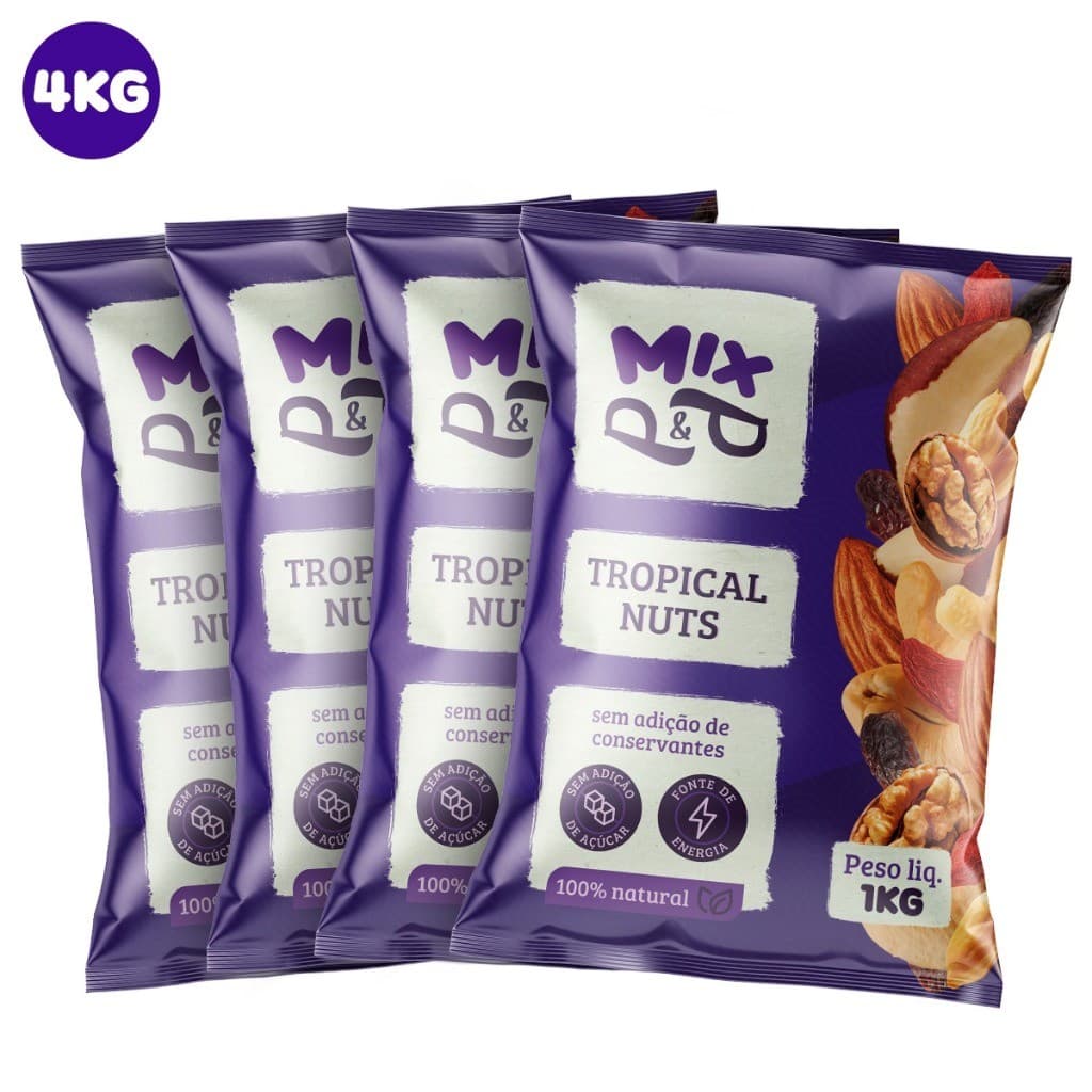 Kit Mix Castanhas Tropical Nuts Dieta Saudável 4 Un. 1Kg