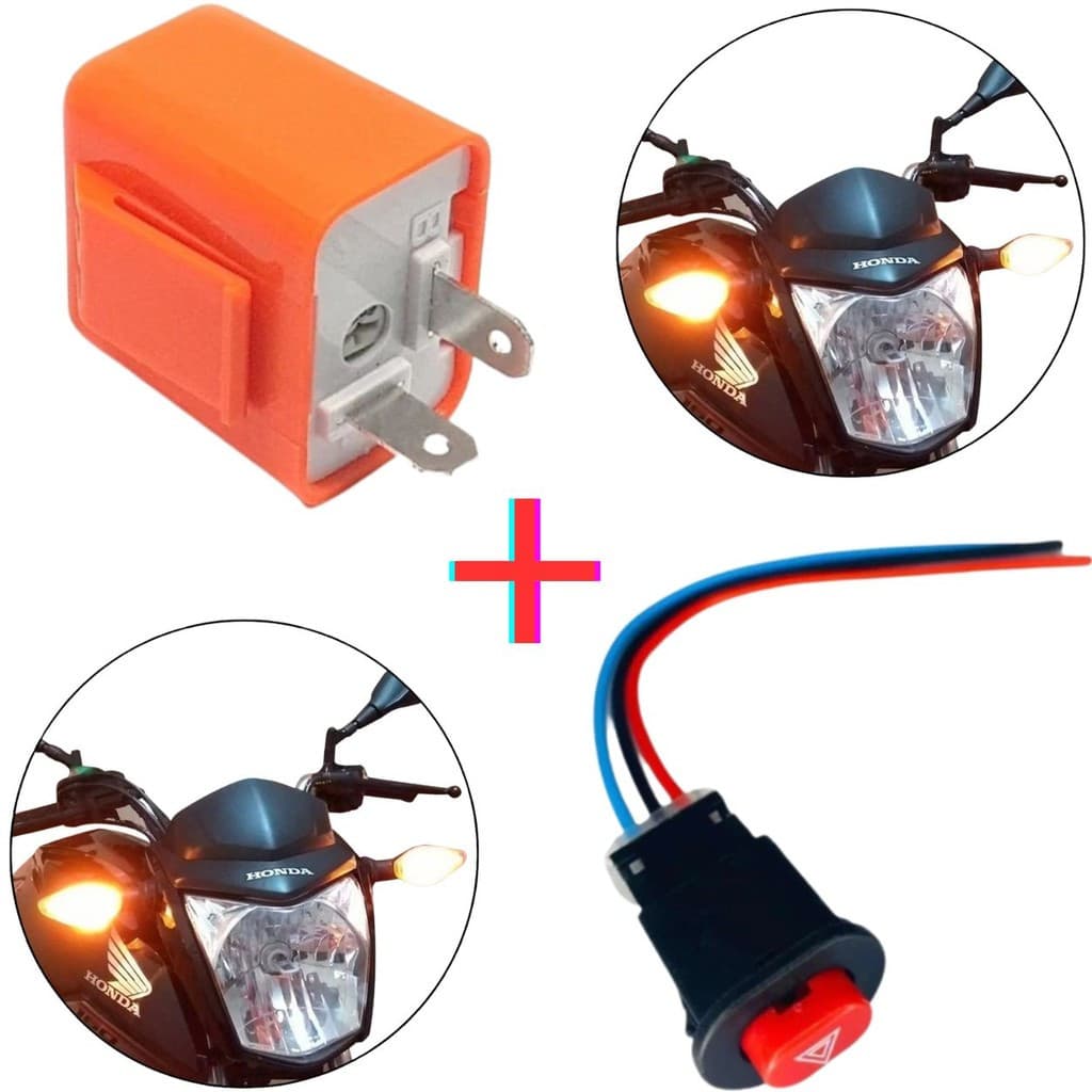 Chave Pisca Alerta Moto Universal Botão + Relé De Pisca Led