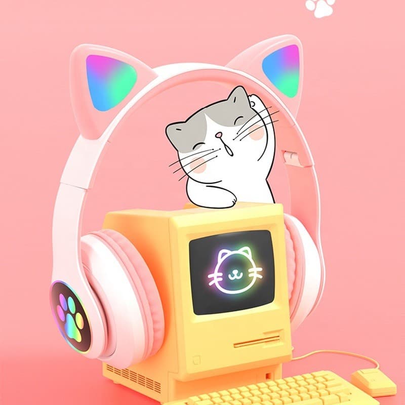 Fone Bluetooth Orelha De Gatinho Gato 5.0 Com Led Headphone