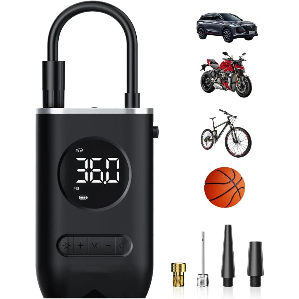 Compressor de Ar Portátil Sem Fio Recarregável 150 PSI com Display Digital - Inflador para Carro, Moto, Bike