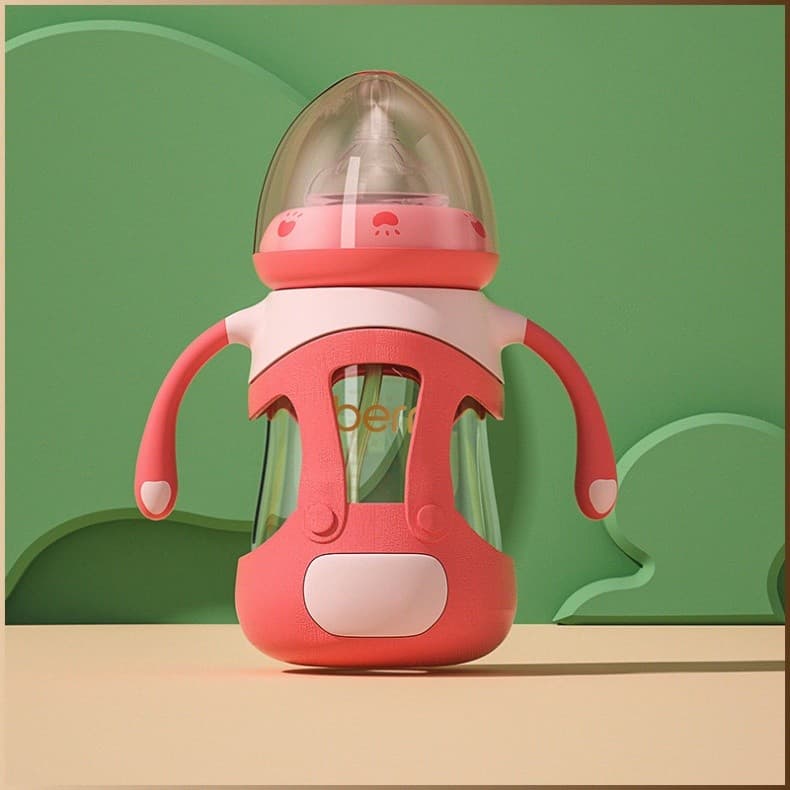 [Antiqueda E Segurança] Mamadeira De Vidro Com Capa De Silicone 240ml/Mamadeira Para Bebê/Vidro/Silicone