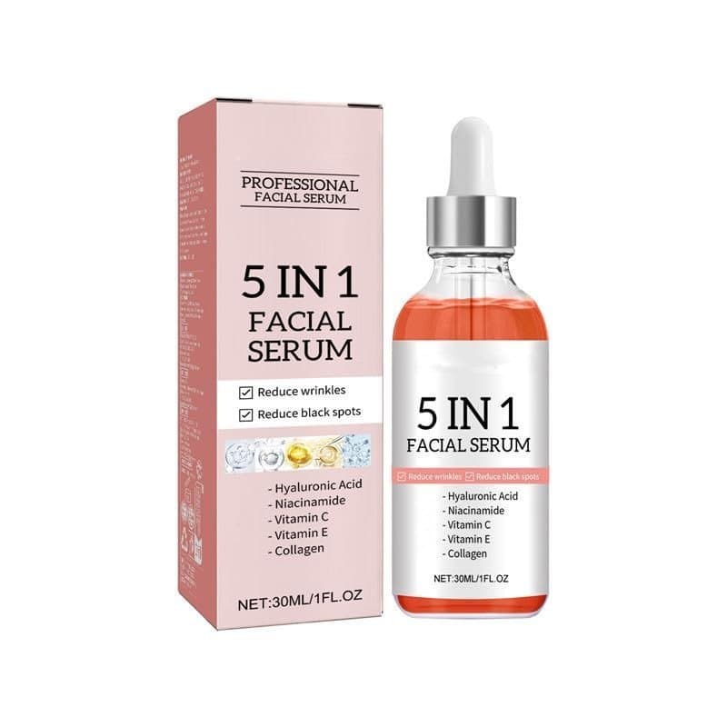 Sérum Facial 5 em 1 Anti-idade, Firmador, Redutor de Manchas, Hidratante, Nutritivo, Embelezador da Pele, Redutor de Rug