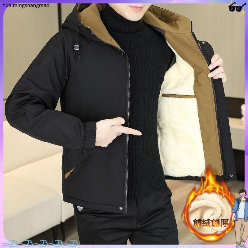 Jaqueta acolchoada masculina forro de lã de inverno jaqueta espessada 202 5 novo estilo ferramentas jaqueta com capuz Ca