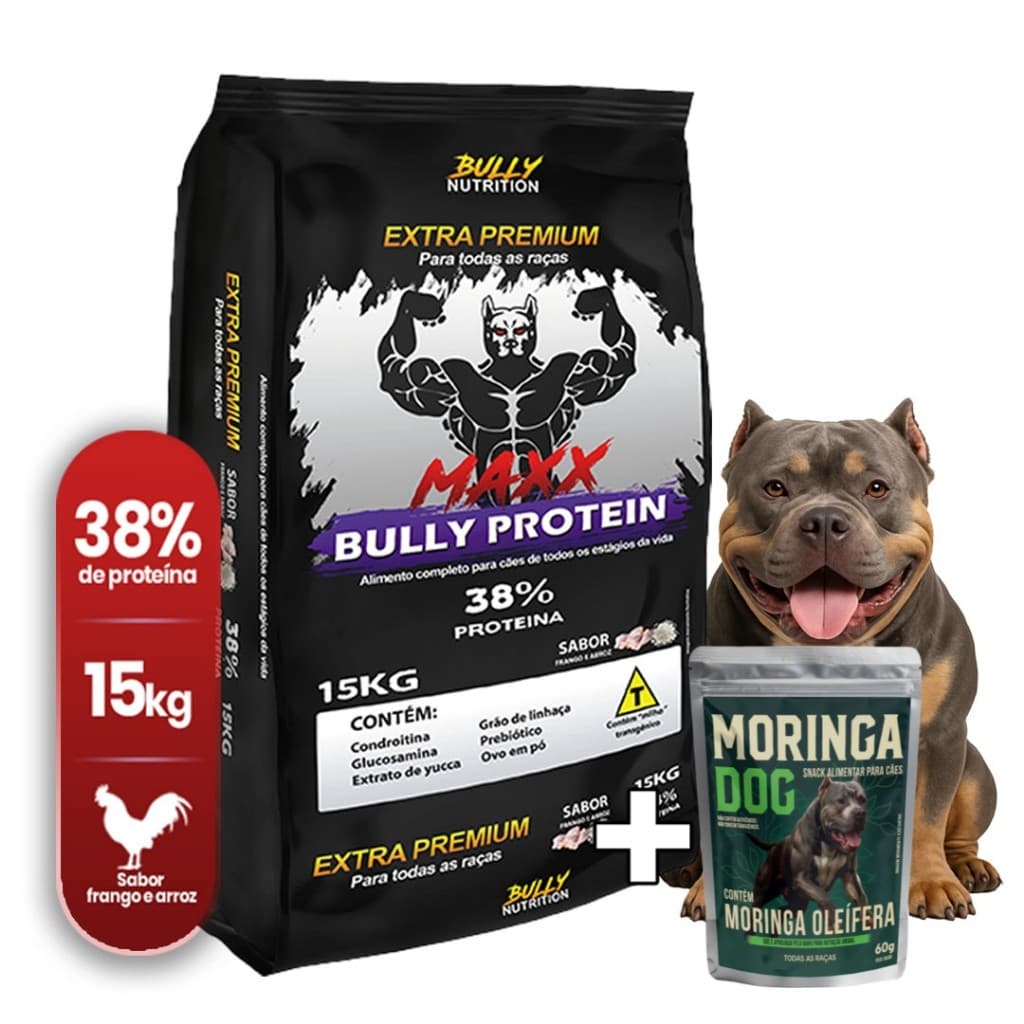 Ração Para Cachorros Pitbull Maxx Protein Extra Premium 15Kg + Ganhe Moringa Dog 60g| Cachorro Forte