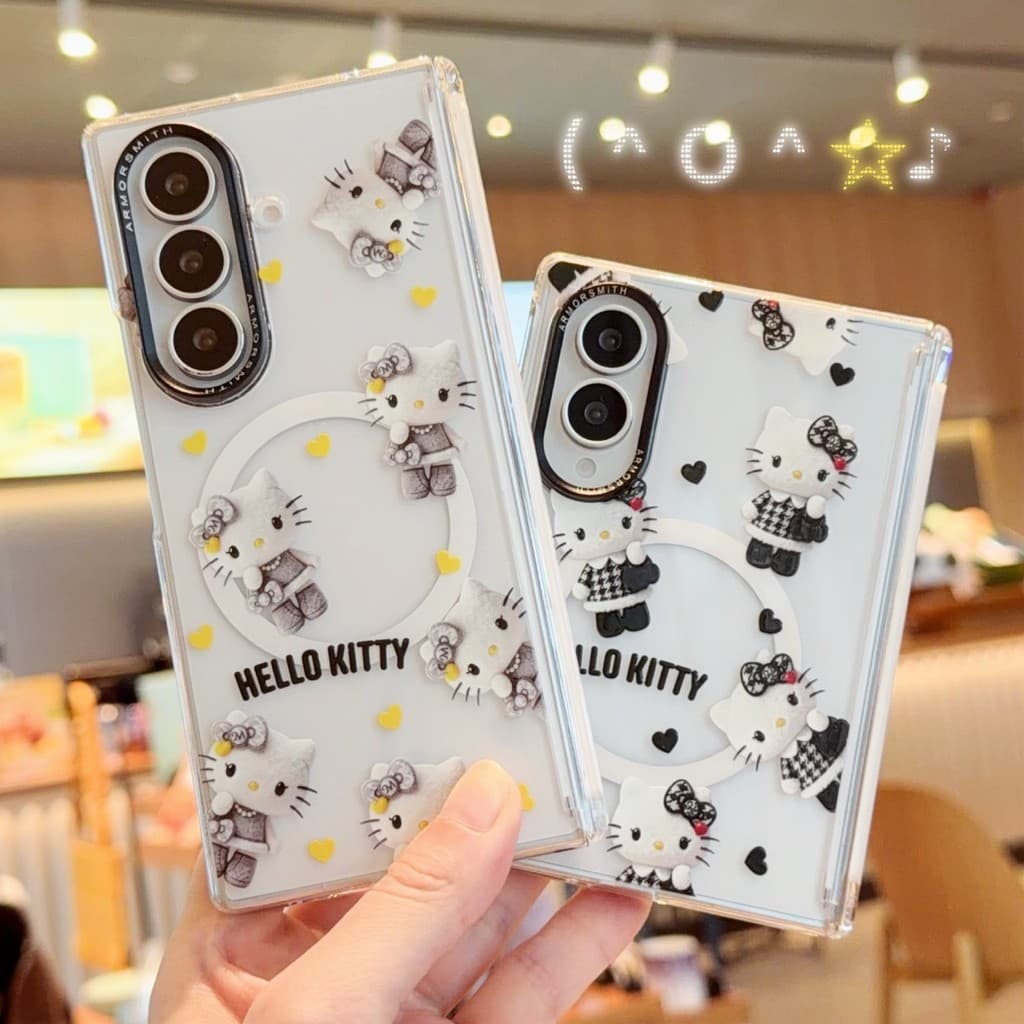 Escudo de espelho de Metal Houndstooth Kitty adequado para Samsung Galaxy Z Fold7 Capa protetora para celular Samsung Ga