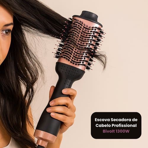 🔥Escova Secadora de Cabelo Profissional Bivolt 1300W Escova Secadora Modeladora Alisadora Bivolt Cabelos Lisos Modelado