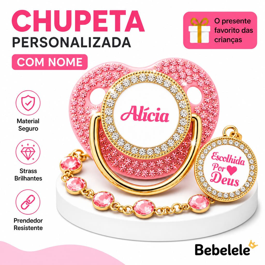 Chupeta para Bebês com Nome Personalizado, Chupeta de Silicone Livre de BPA &GMUG