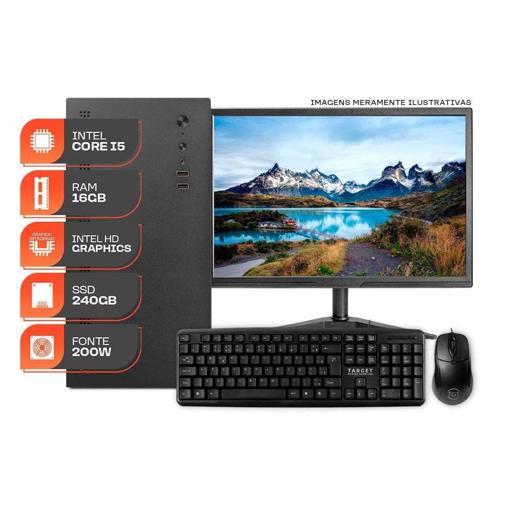 Computador Home Essential S, Intel i5 4ª, 16GB DE RAM, SSD 240GB, Completo com Monitor e Periféricos