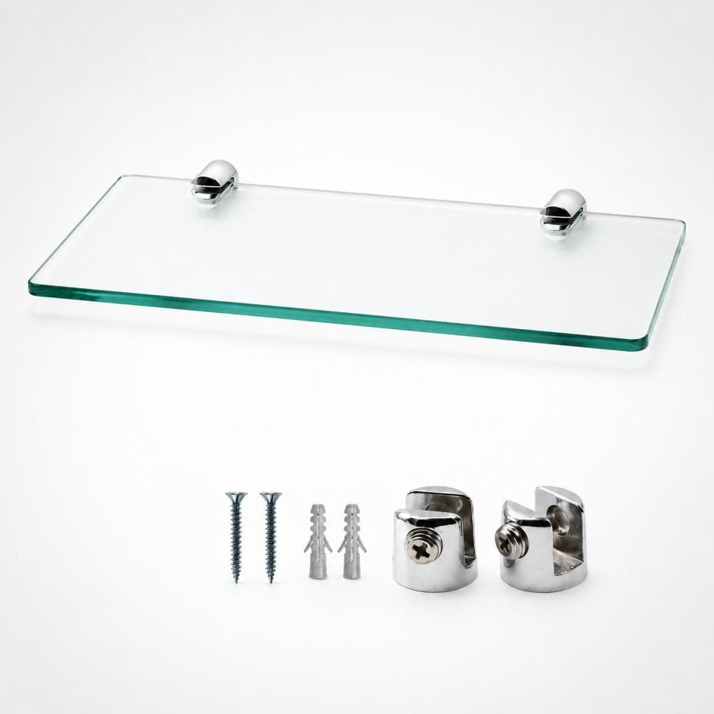Prateleira De Vidro Para Banheiro 40x10cm Com Suportes E Parafusos Completa