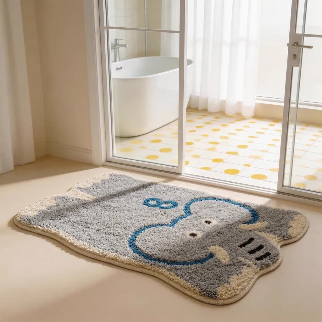 Tapete macio antiderrapante-elefante fofo-decoração de casa antiderrapante absorção de água-quarto sala de estar tapete 