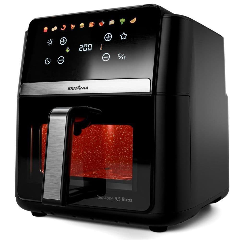 Air Fryer Britânia BAF95A 9,5L 1800W Digital Redstone com 10 Funções Com Visor Glass Painel Digital