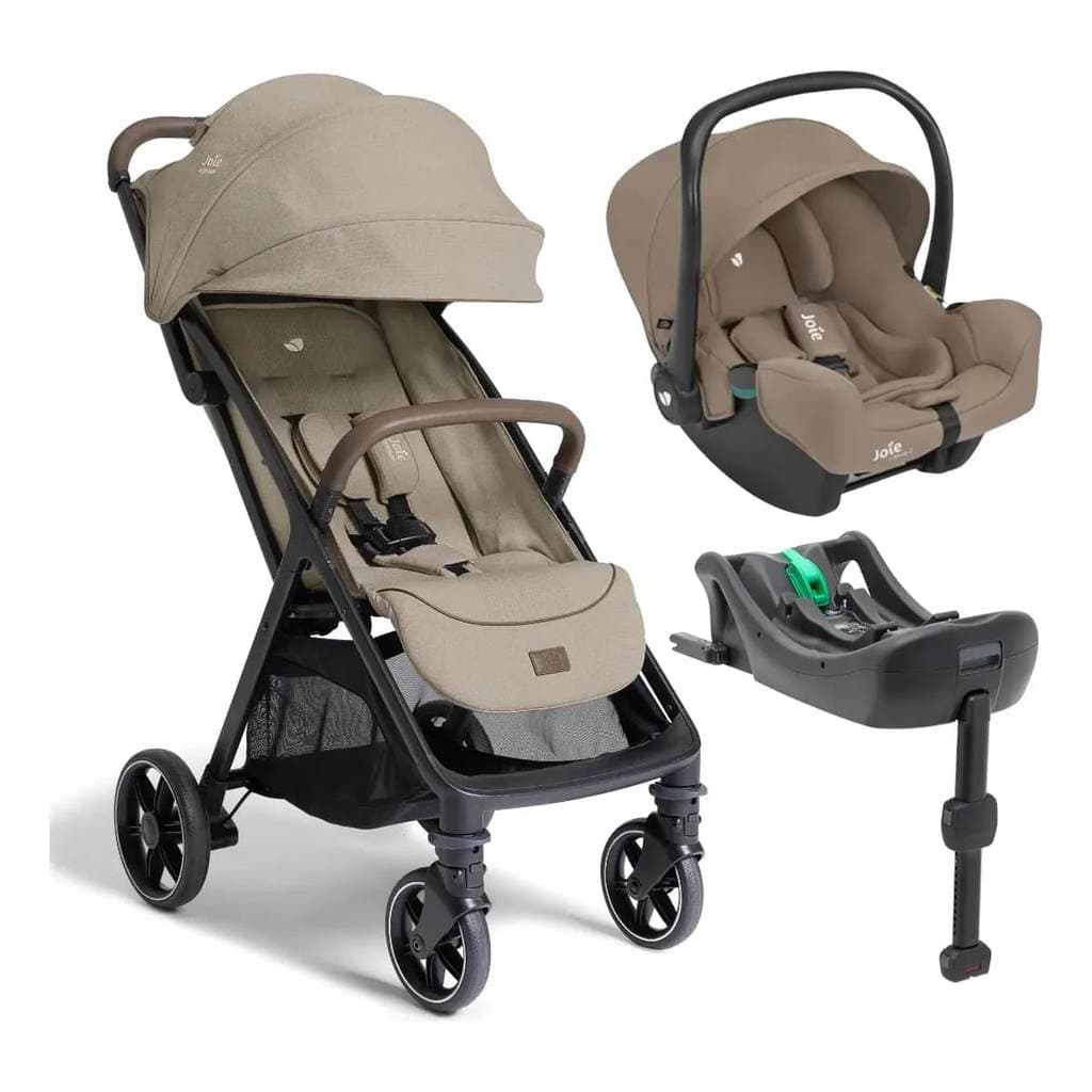 Carrinho de Bebê Parcel LX Areia Sandstone + Bebê Conforto Marrom Cashew + Base I-Snug  – Joie MB