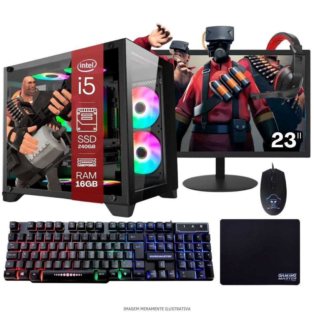 Computador PC Gamer  TOB   i7  240GB 16GB   Kit Gamer e Headset Gamer Monitor 23” Windows 10 Pro Trial