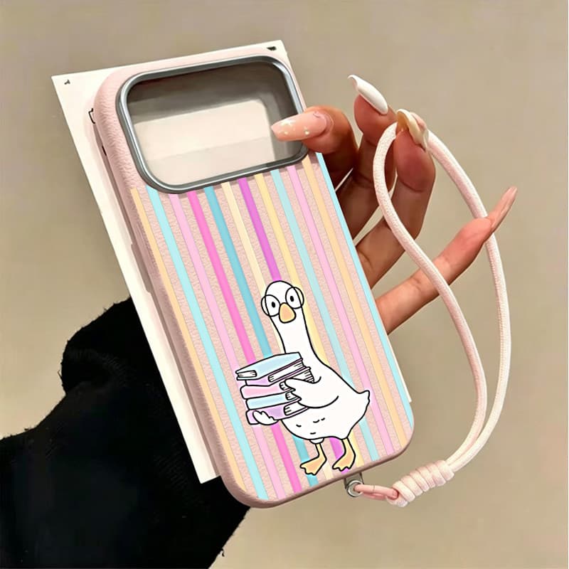 Anticolisão Capinha para iPhone 17/16/15/14/13/12 Pro Max capinha de celular com estampa de pato listrado arco-íris
