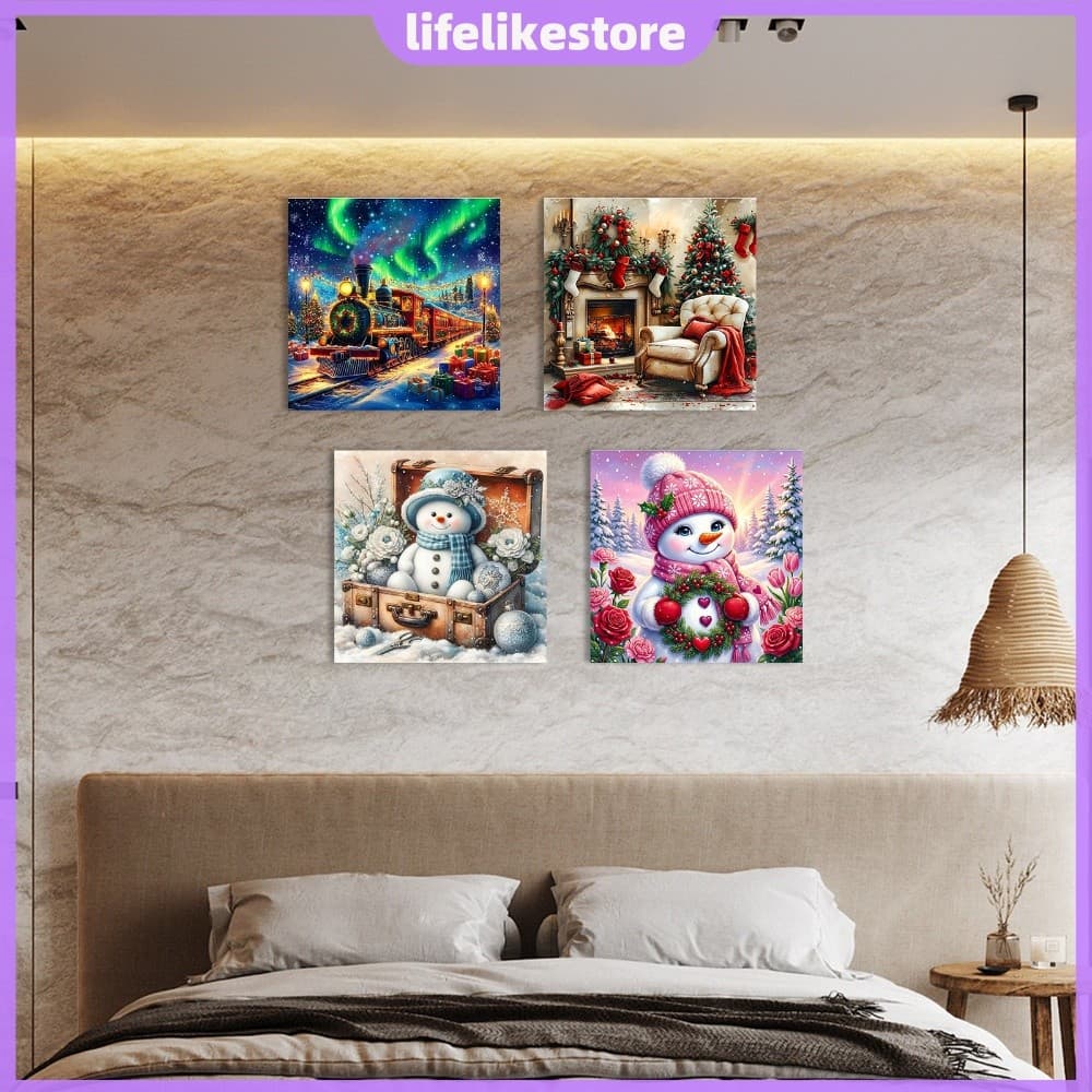 Pintura Diamante Broca Redonda Com Moldura Maca 25x25cm 5D Natal [lifelikestore.br]