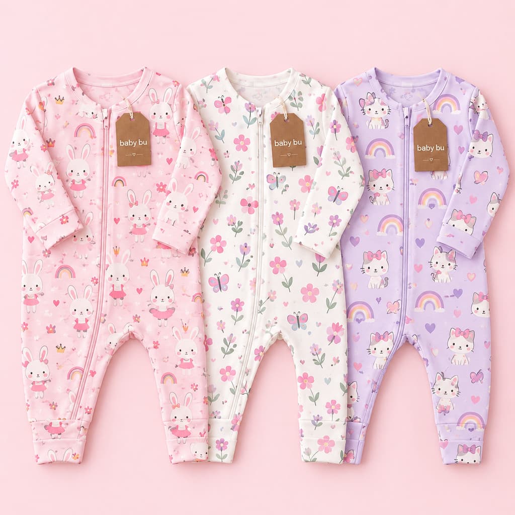 Kit 3 Macacão Bebê Menina Estampado 100% Algodão Enxoval Recém-Nascido Roupa de Bebê Presente