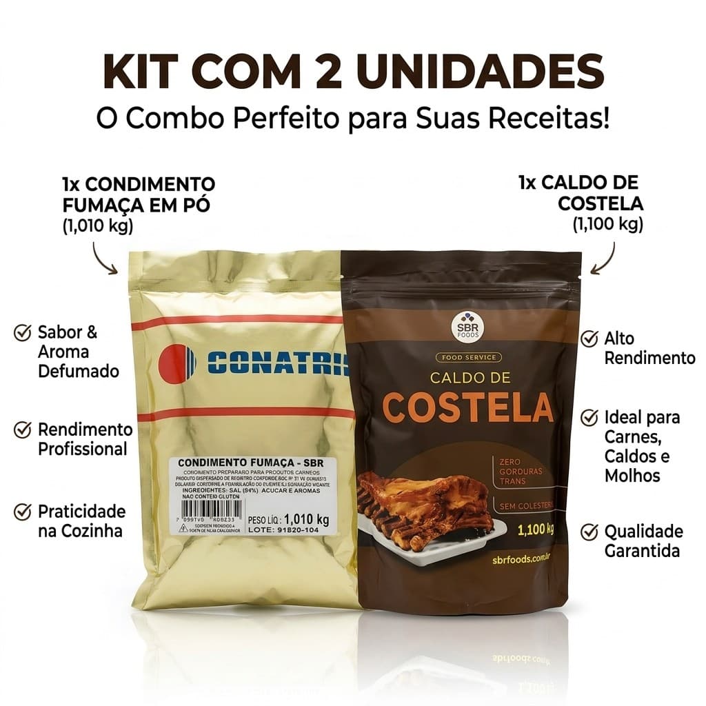 Fumaça em Pó 1kg e Caldo de Costela 1kg – Kit de Condimentos para Açougue, Churrascaria e Restaurante