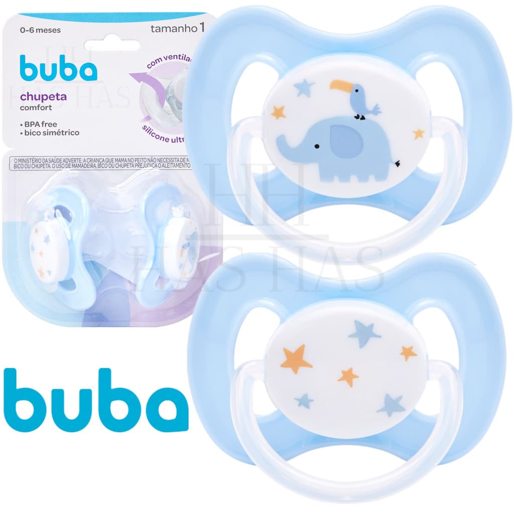Kit 2 Chupetas Silicone Confort Ultra Soft +0 Meses Tamanho 1 e 2 Recém Nascido Bebe Bico Azul Buba