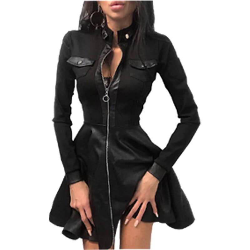 2026 outono inverno novo estilo Cross-Border vestido feminino venda quente moda couro do plutônio costura vestido de cin