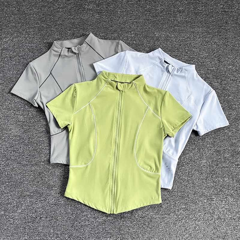 Roupas de Yoga topo feminino fino-ajuste mais magro olhar zíper roupas de Fitness verão respirável esportes de manga cur