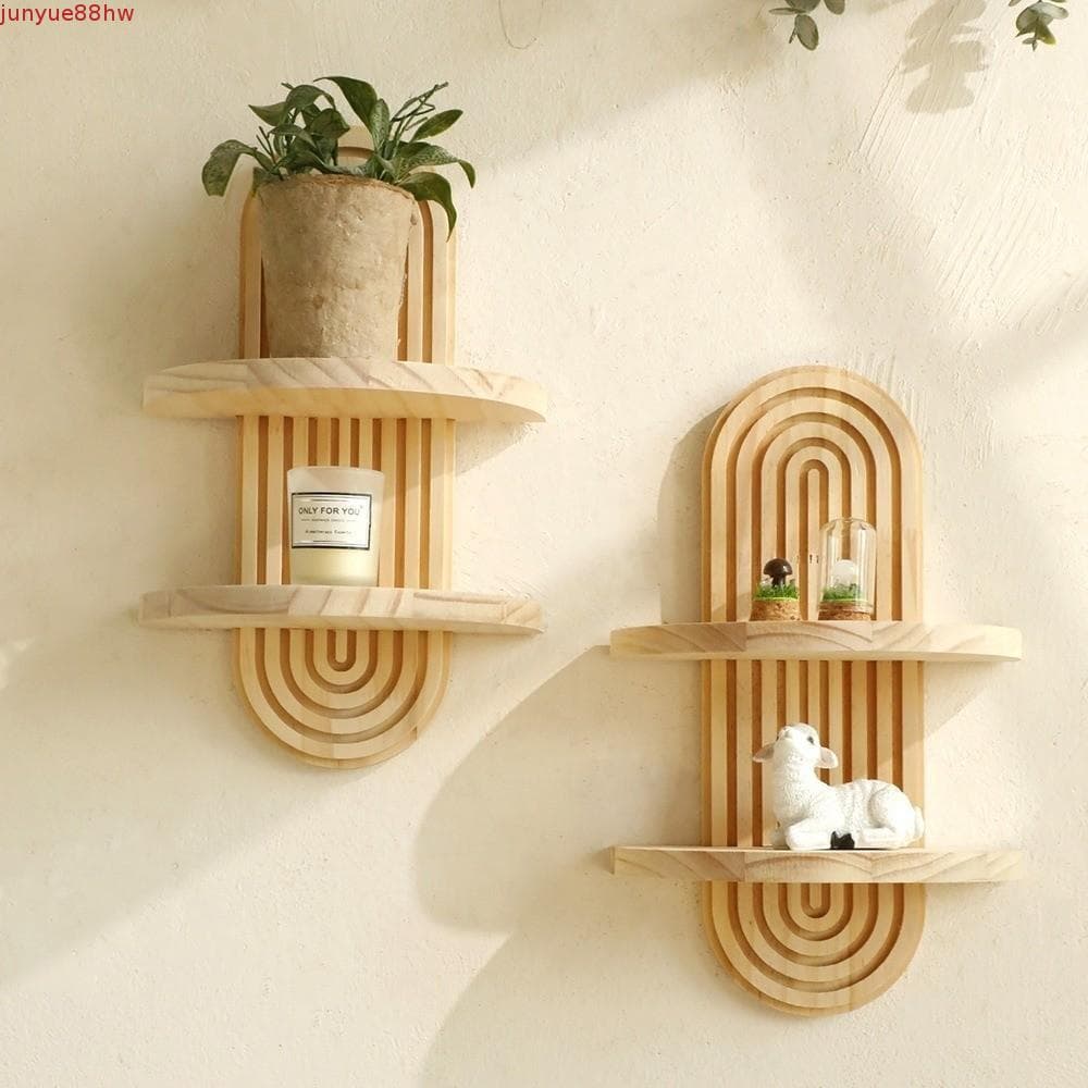 Prateleiras De Parede JUNYUE , Prateleira Flutuante Em Arco Decorativa Natural , Suporte Artístico Geométrico