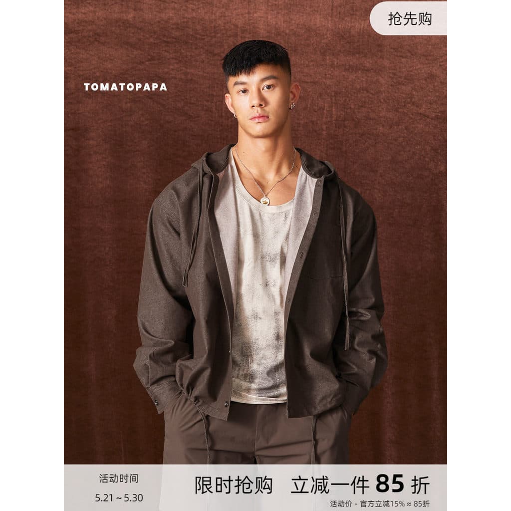 TOMATEPA25 Jaqueta com capuz masculina solta outono inverno à prova de vento jaqueta Casual com zíper cardigã jaqueta ma
