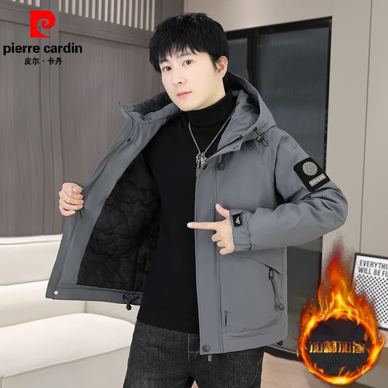 Pierre Cardan jaqueta acolchoada masculina outono inverno dois jaqueta de algodão jaqueta solta com capuz jaqueta grossa
