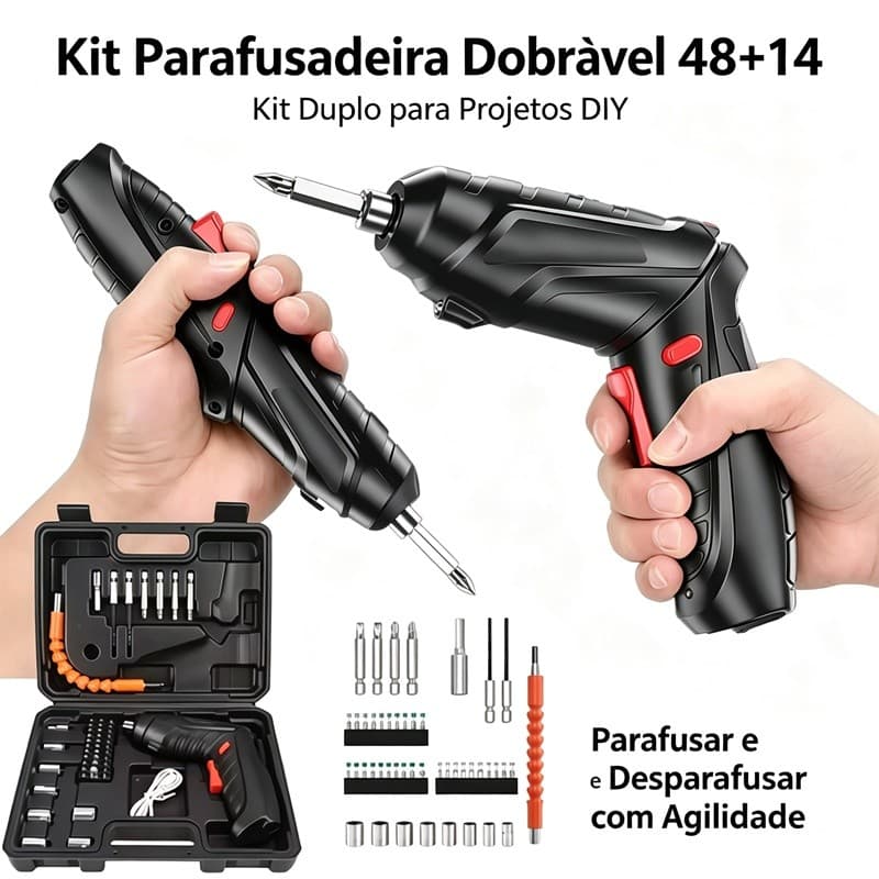 Kit Parafusadeira Doméstica com maleta Leve Portátil USB Recarregável airer