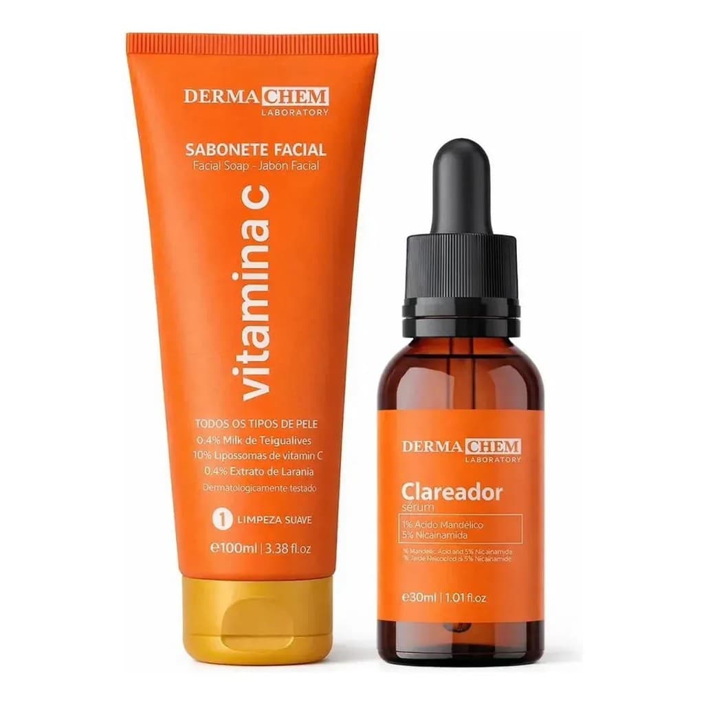 Kit Clareador Dermachem Vitamina C para Pele com Ácido Hialurônico e Hidratação