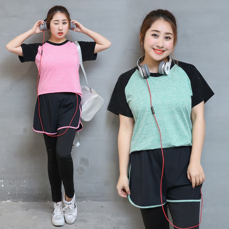 Gordura MM roupas de Fitness femininas soltas de secagem rápida tamanho grande manga curta roupas esportivas correndo ve